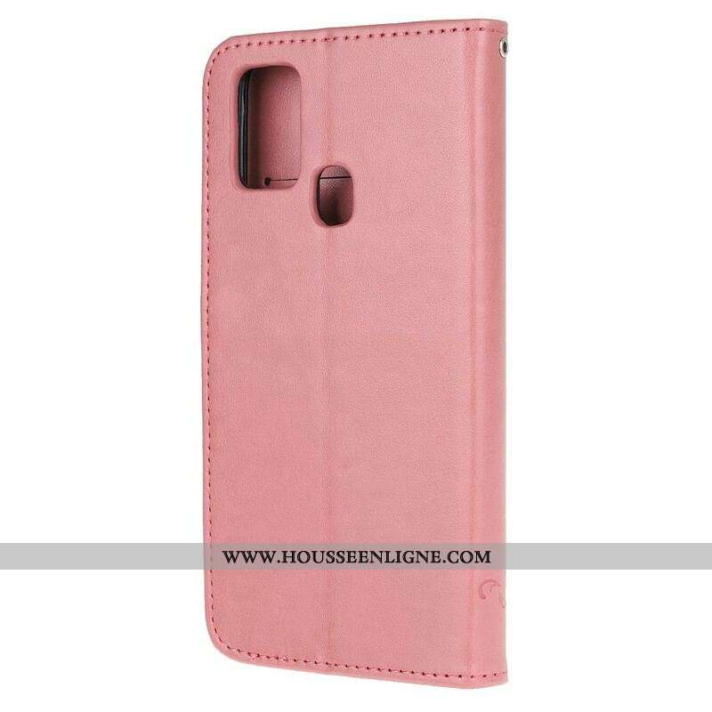 Housse Samsung Galaxy M21 Papillons Et Fleurs À Lanière