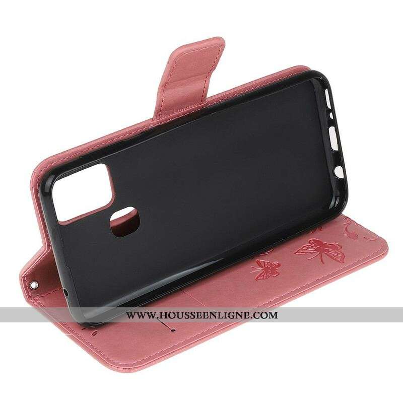 Housse Samsung Galaxy M21 Papillons Et Fleurs À Lanière
