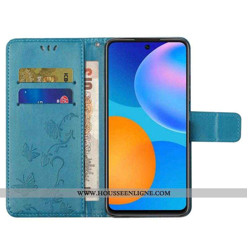 Housse Samsung Galaxy M23 5G Fleurs à Lanière