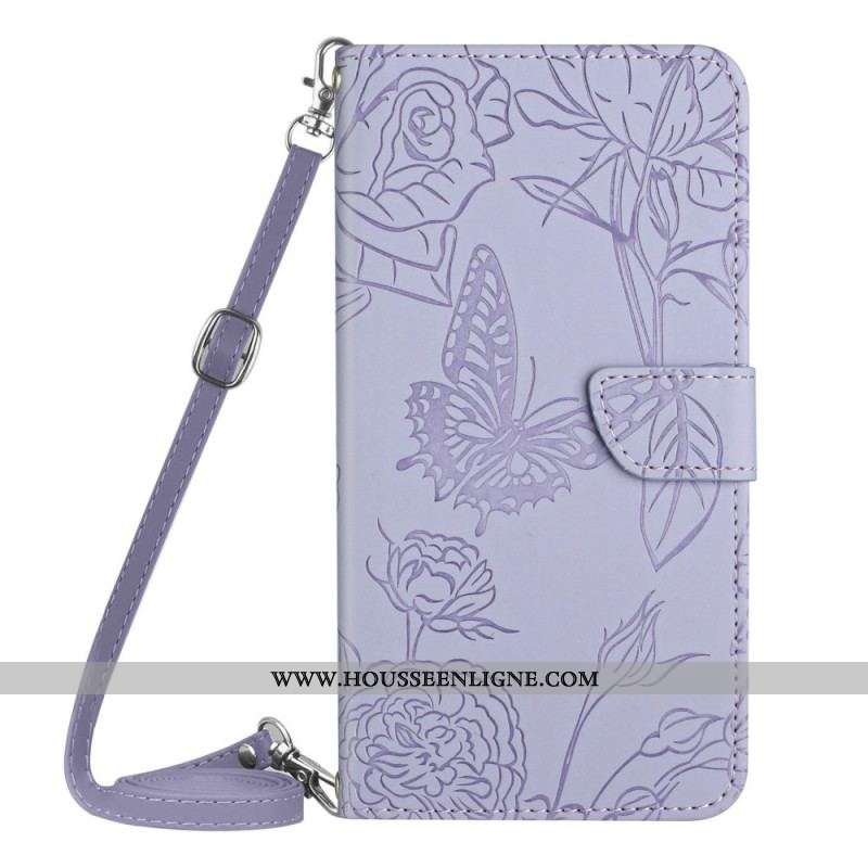 Housse Samsung Galaxy M23 5G Papillons Discrets et Bandoulière