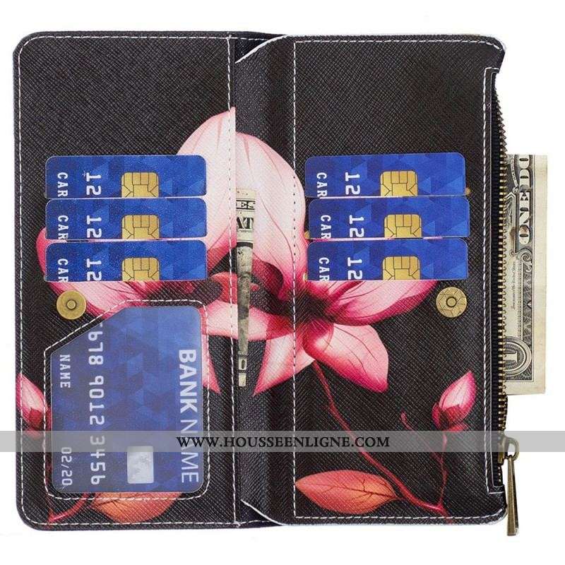 Housse Samsung Galaxy M23 5G Porte-Monnaie et Lanière Fleur
