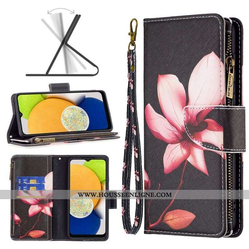 Housse Samsung Galaxy M23 5G Porte-Monnaie et Lanière Fleur