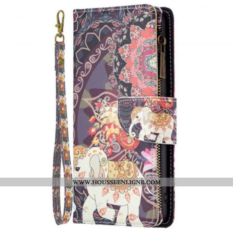 Housse Samsung Galaxy M23 5G Porte-monnaie et lanière Éléphant