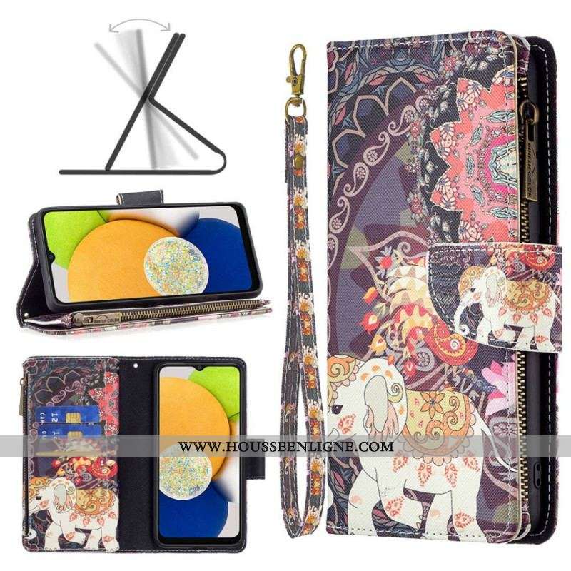 Housse Samsung Galaxy M23 5G Porte-monnaie et lanière Éléphant