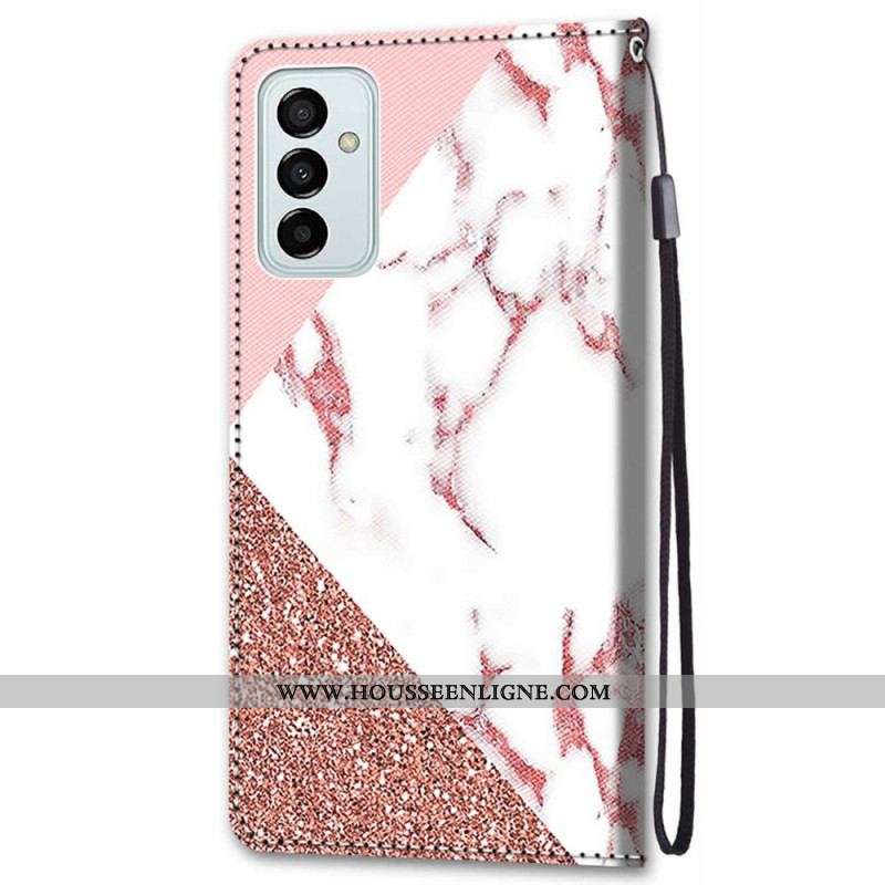 Housse Samsung Galaxy M23 5G Triangle en Marbre et Paillettes