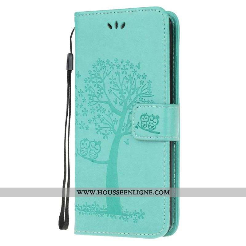 Housse Samsung Galaxy M32 Arbre et Hiboux à Lanière
