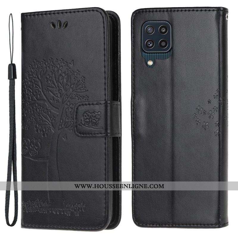 Housse Samsung Galaxy M32 Arbre et Hiboux à Lanière