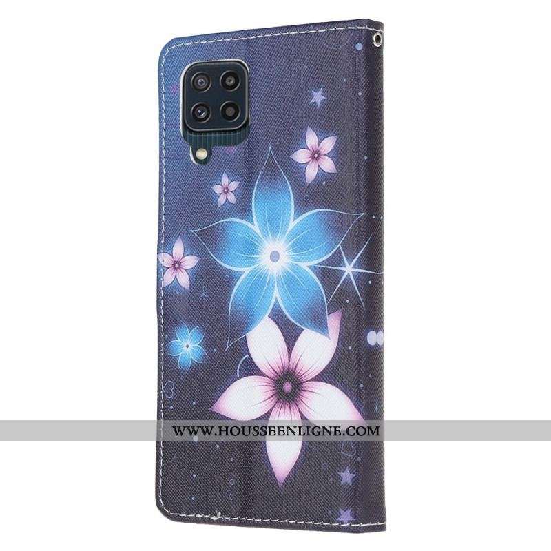 Housse Samsung Galaxy M32 Fleurs Lunaires à Lanière