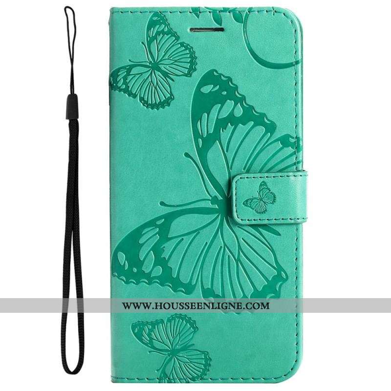 Housse Samsung Galaxy M32 Papillons Géants à Lanière