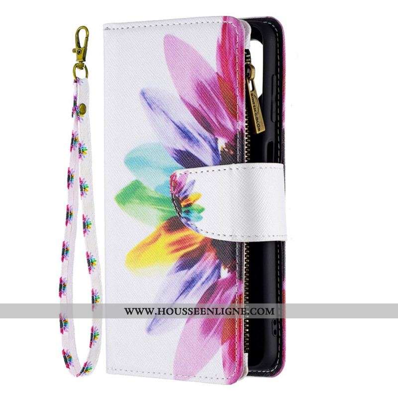 Housse Samsung Galaxy M32 Poche Zippée Fleur