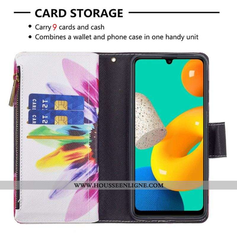 Housse Samsung Galaxy M32 Poche Zippée Fleur