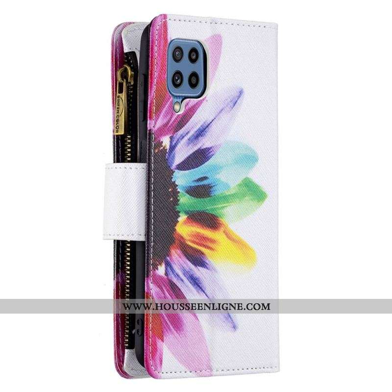 Housse Samsung Galaxy M32 Poche Zippée Fleur
