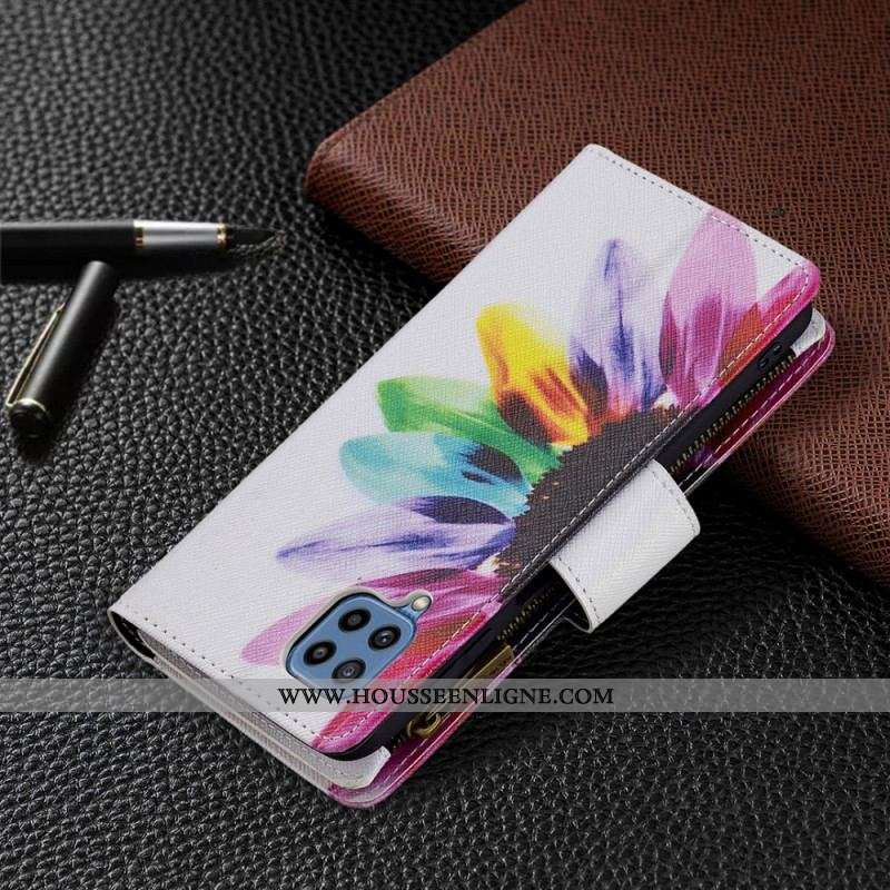 Housse Samsung Galaxy M32 Poche Zippée Fleur
