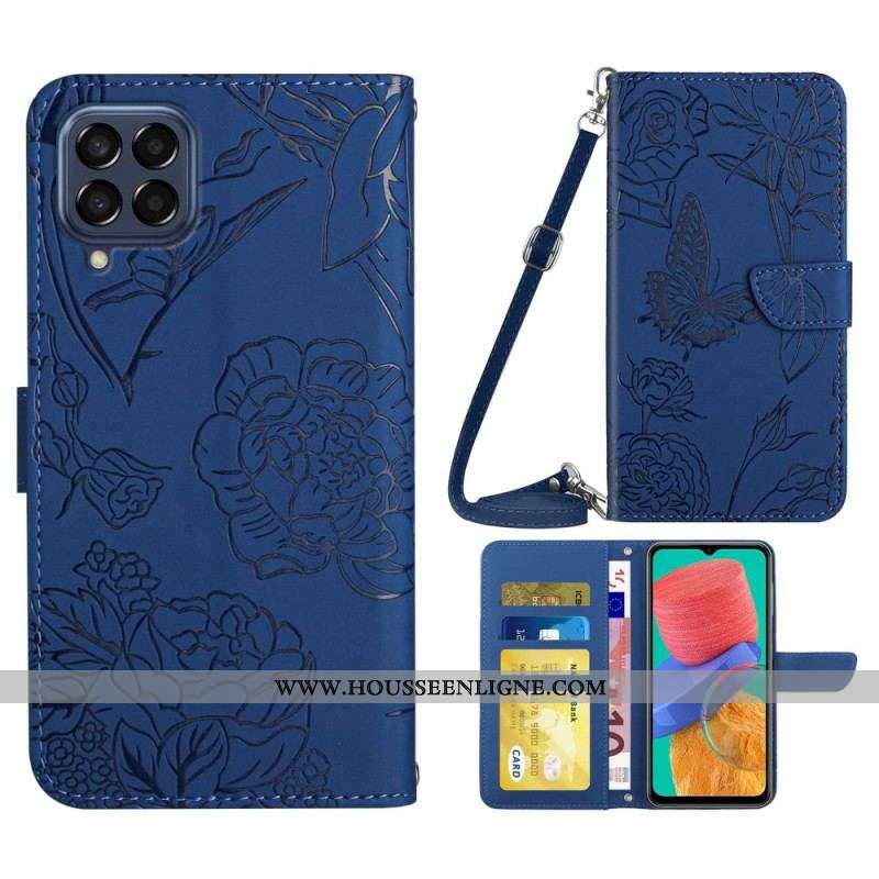 Housse Samsung Galaxy M33 5G Papillons et Bandoulière