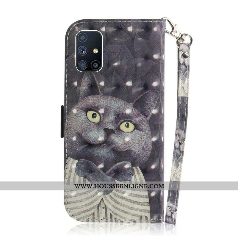 Housse Samsung Galaxy M51 Chat Gris à Lanière