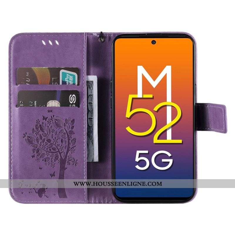Housse Samsung Galaxy M52 5G Arbre Fleuri et Chat