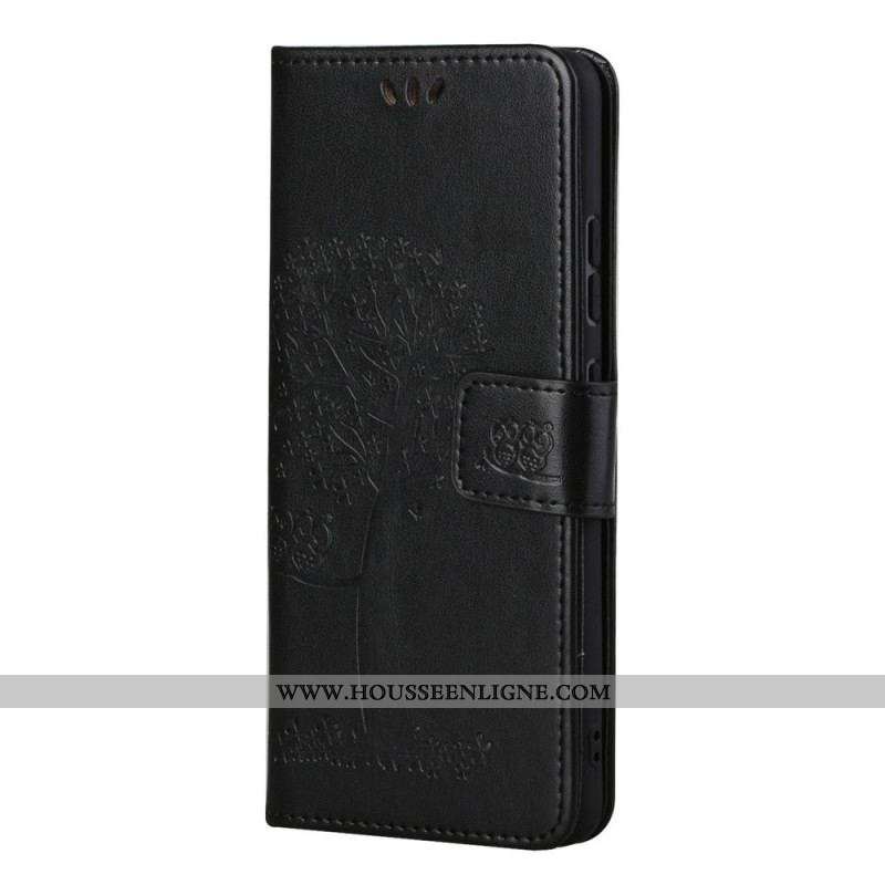 Housse Samsung Galaxy M52 5G Arbre et Hiboux à Lanière