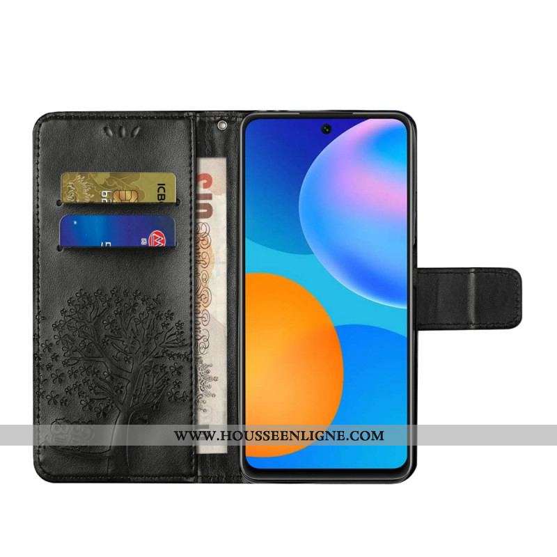 Housse Samsung Galaxy M52 5G Arbre et Hiboux à Lanière