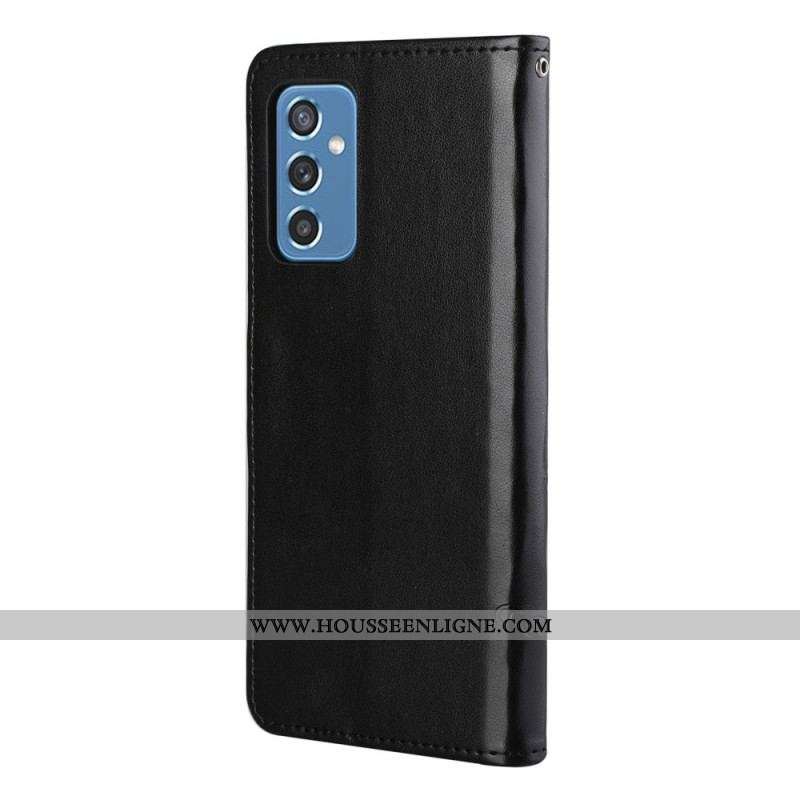 Housse Samsung Galaxy M52 5G Papillons et Fleurs à Lanière