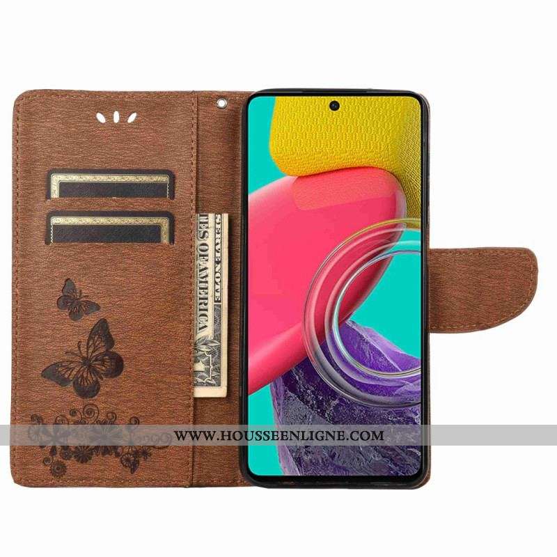 Housse Samsung Galaxy M53 5G Design Papillons à Lanière