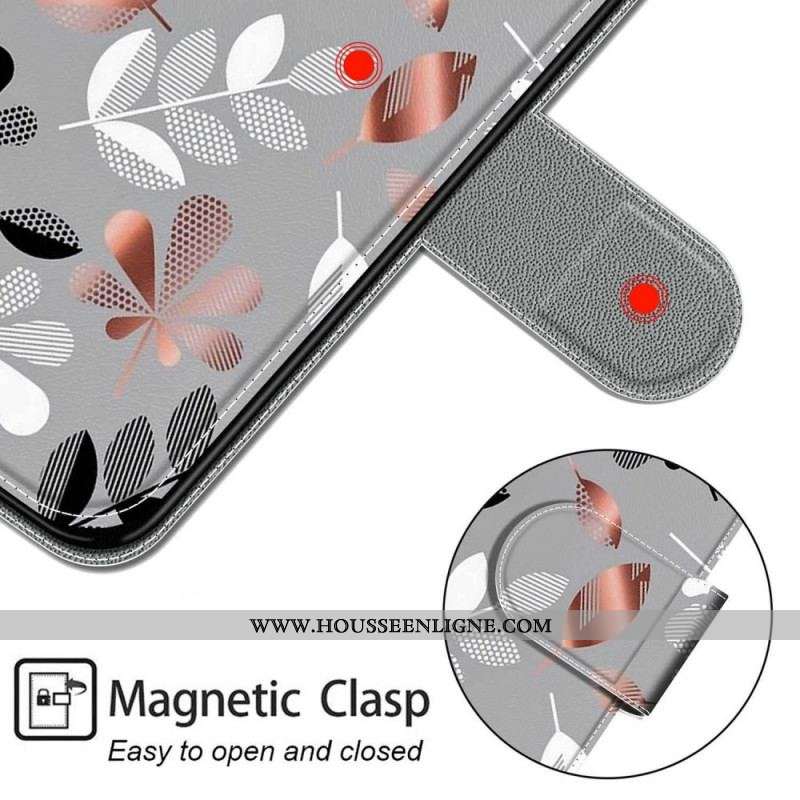 Housse Samsung Galaxy M53 5G Feuilles avec Lanière