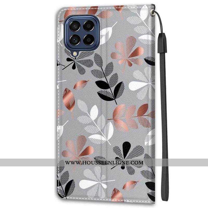Housse Samsung Galaxy M53 5G Feuilles avec Lanière
