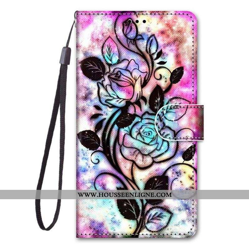 Housse Samsung Galaxy M53 5G Fleurs à Lanière