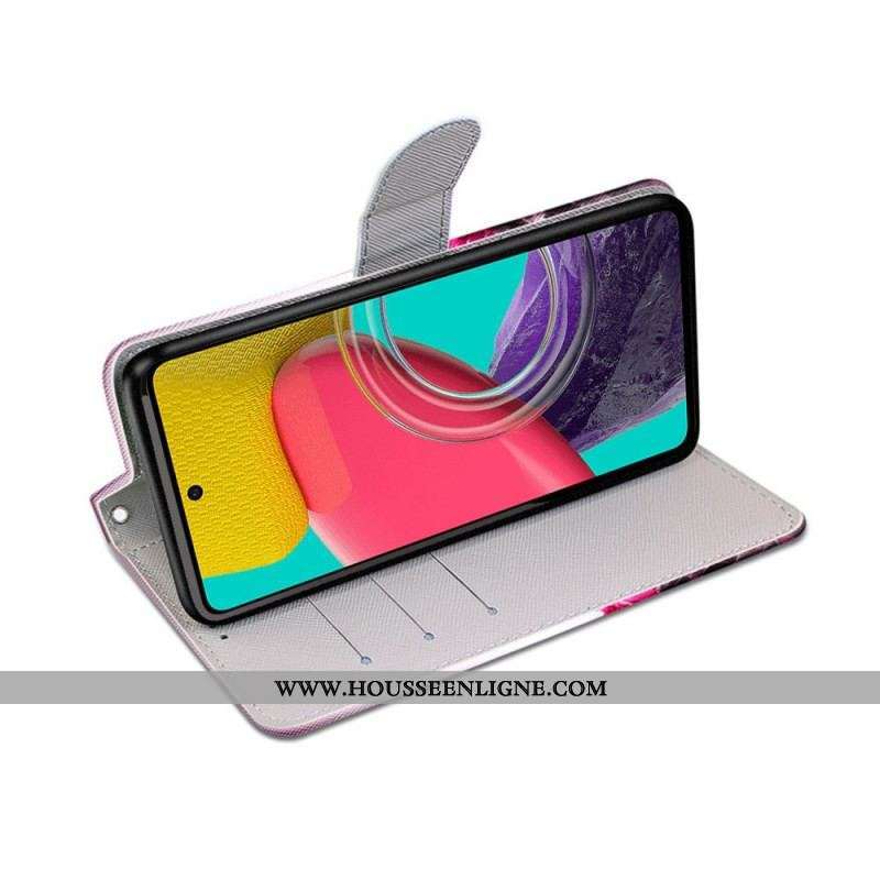 Housse Samsung Galaxy M53 5G Fleurs à Lanière