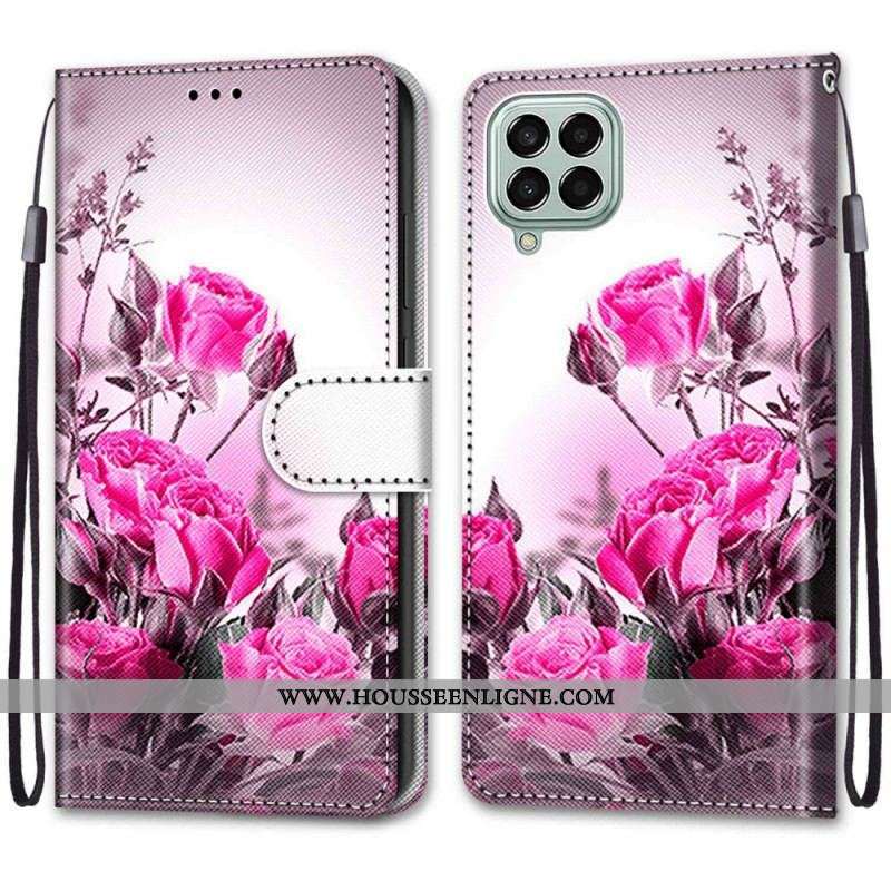 Housse Samsung Galaxy M53 5G Fleurs à Lanière