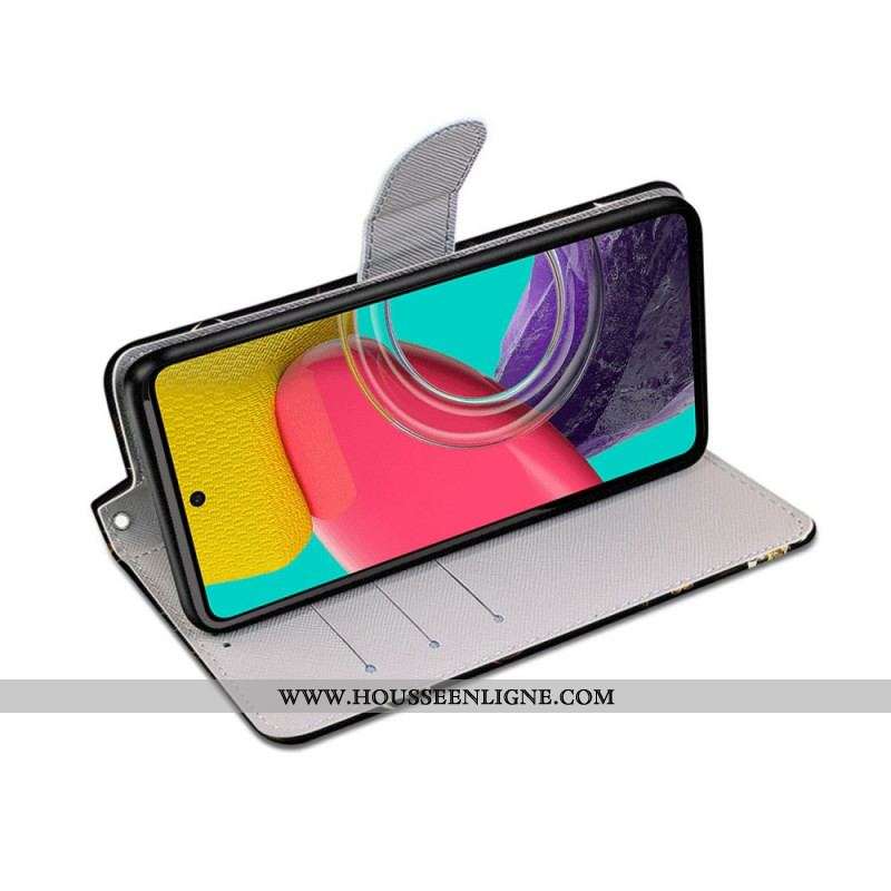 Housse Samsung Galaxy M53 5G Fleurs à Lanière