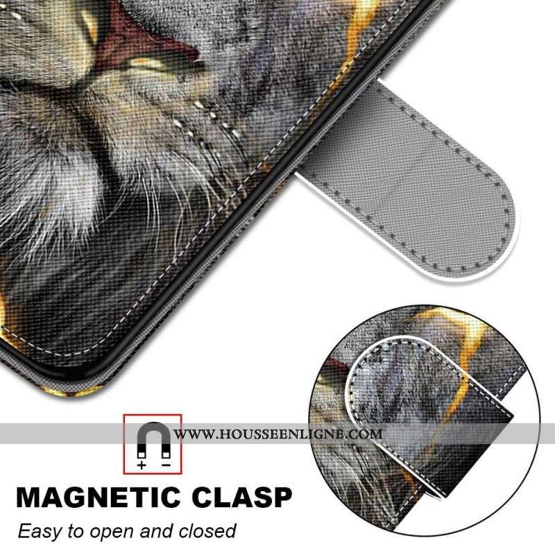 Housse Samsung Galaxy M53 5G Félin en Feu à Lanière