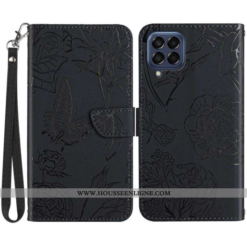 Housse Samsung Galaxy M53 5G Papillons Discrets et Lanière