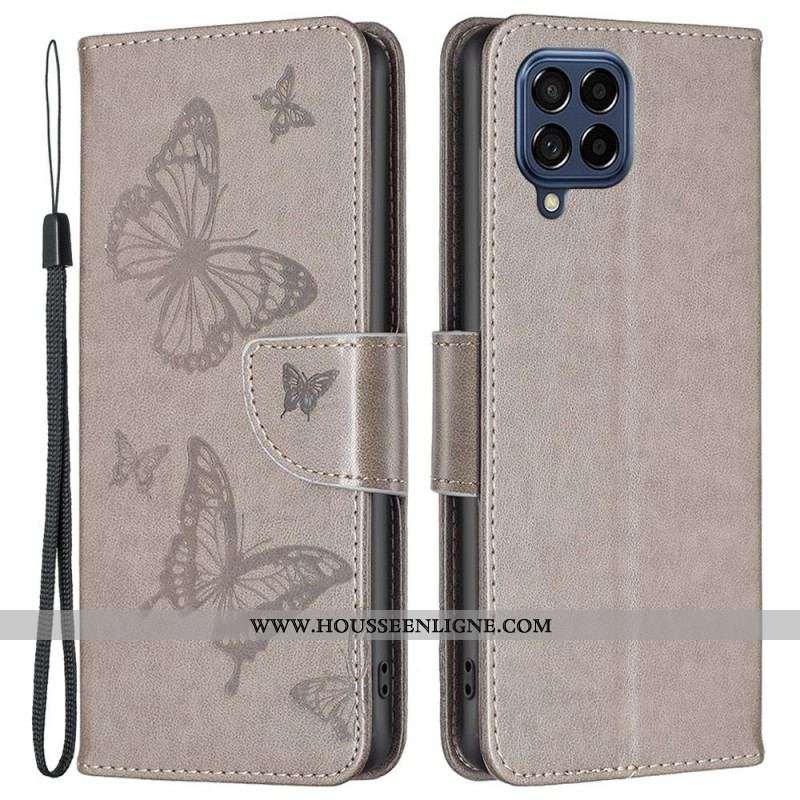 Housse Samsung Galaxy M53 5G Papillons Imprimés à Lanière