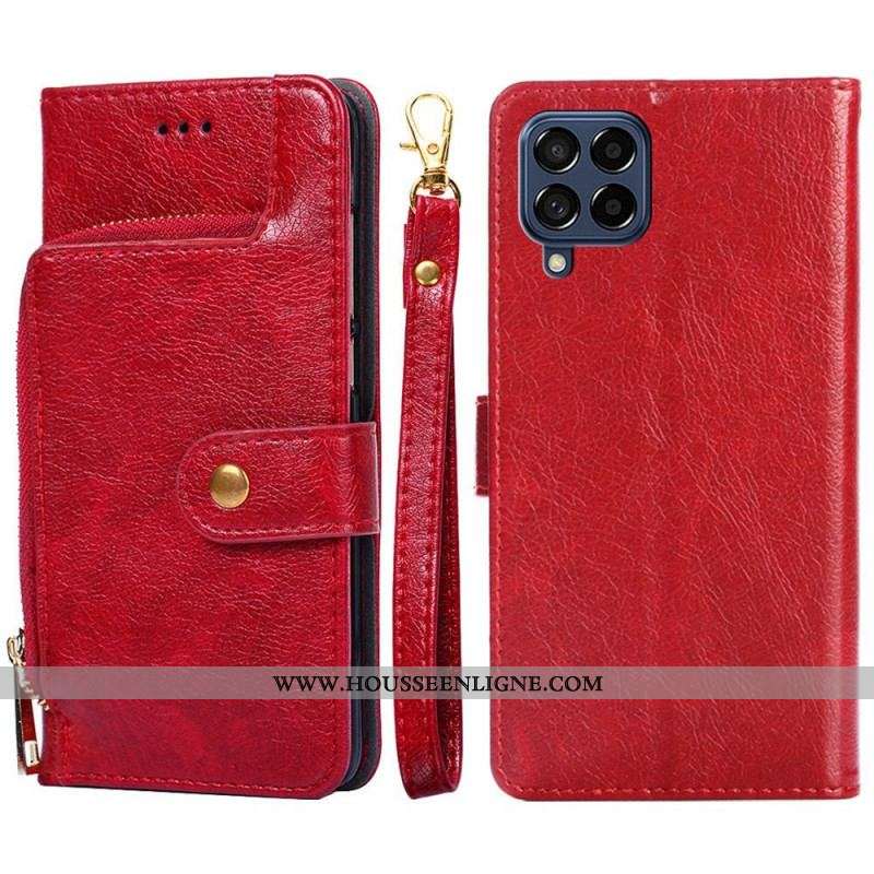 Housse Samsung Galaxy M53 5G Porte-Monnaie Frontal et Lanière