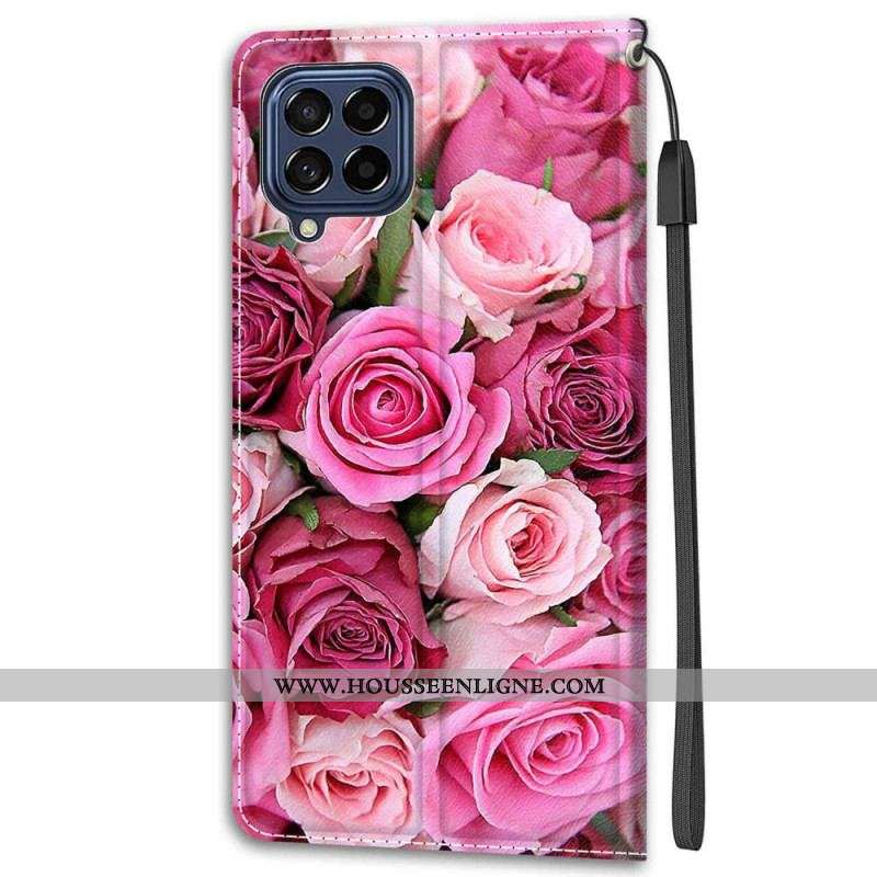 Housse Samsung Galaxy M53 5G Roses avec Lanière