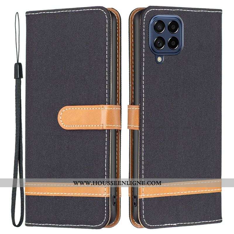 Housse Samsung Galaxy M53 5G Tissu et Effet Cuir à Lanière