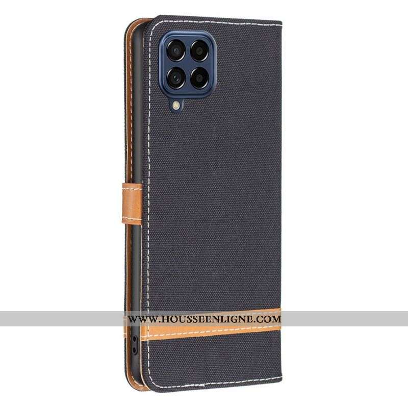 Housse Samsung Galaxy M53 5G Tissu et Effet Cuir à Lanière
