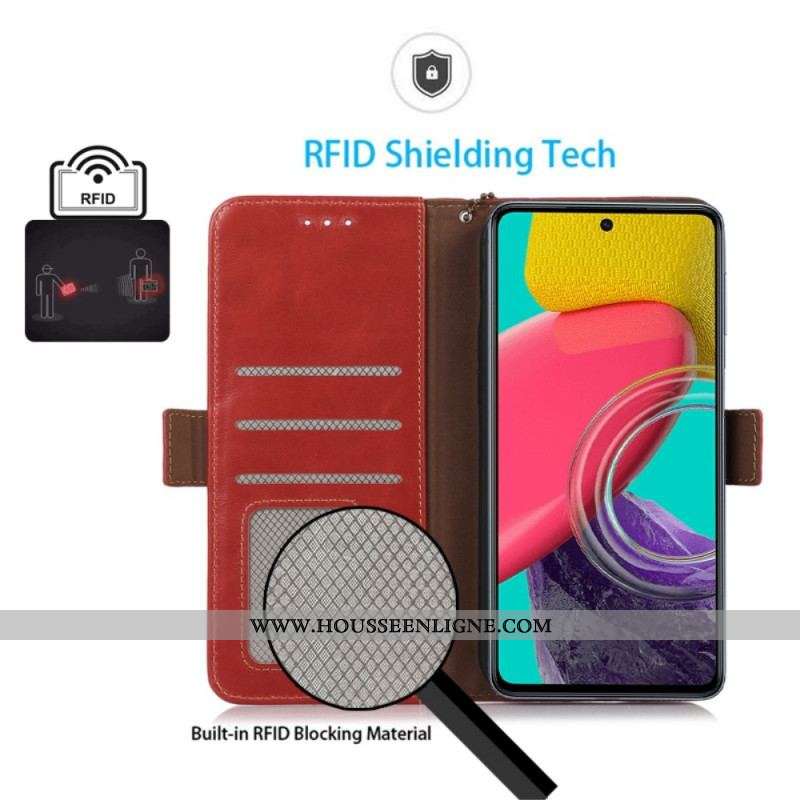 Housse Samsung Galaxy M53 5G Véritable Cuir Fonction RFID