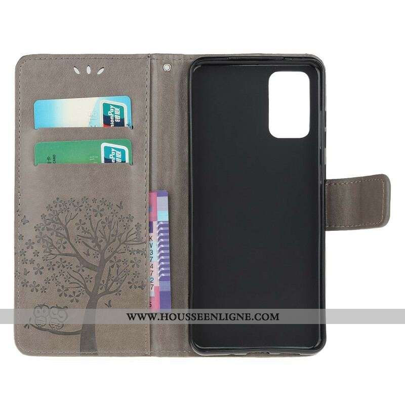 Housse Samsung Galaxy S20 FE Arbre et Hiboux à Lanière