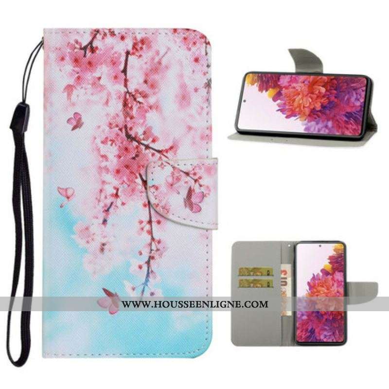 Housse Samsung Galaxy S20 FE Branches Rouges à Lanière