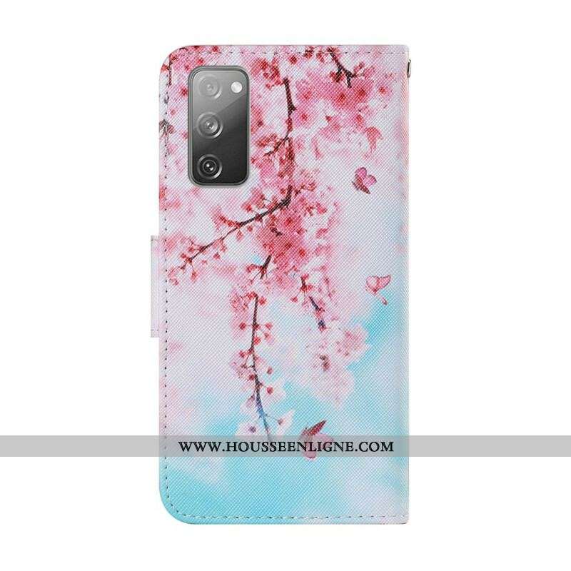 Housse Samsung Galaxy S20 FE Branches Rouges à Lanière
