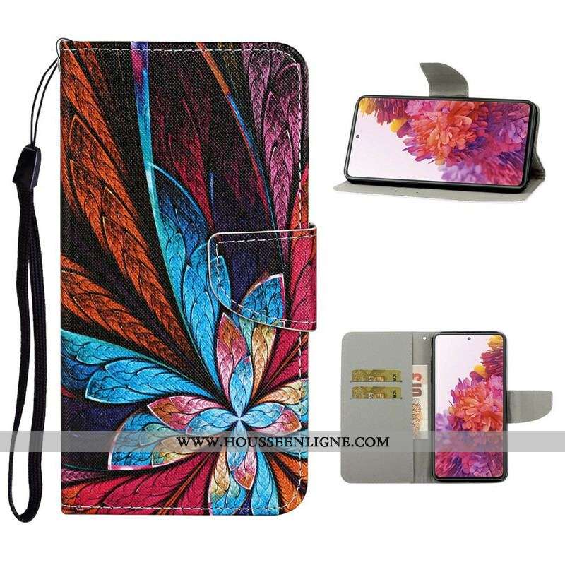 Housse Samsung Galaxy S20 FE Feuilles Colorées avec Lanière
