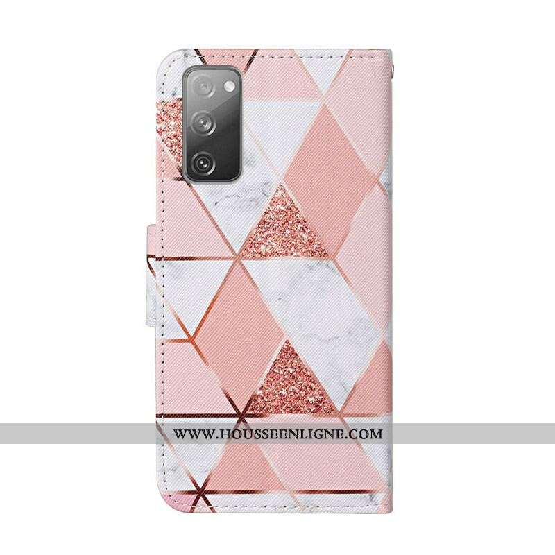 Housse Samsung Galaxy S20 FE Marbre et Paillettes avec Lanière