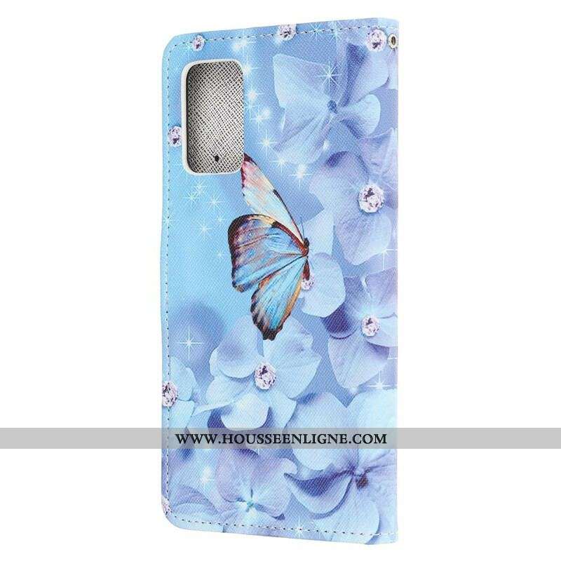 Housse Samsung Galaxy S20 FE Papillons Diamants à Lanière