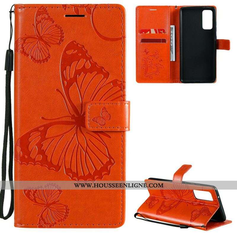 Housse Samsung Galaxy S20 FE Papillons Géants à Lanière
