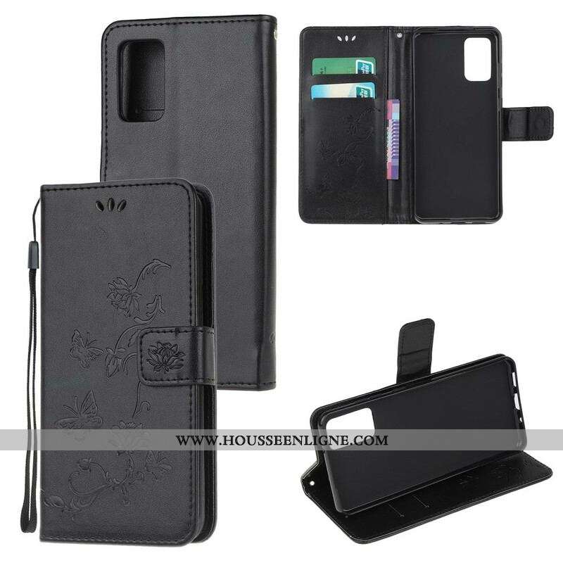 Housse Samsung Galaxy S20 FE Papillons et Fleurs à Lanière