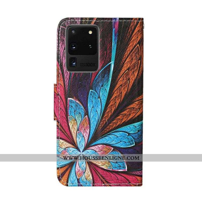 Housse Samsung Galaxy S20 Ultra Feuilles Colorées avec Lanière