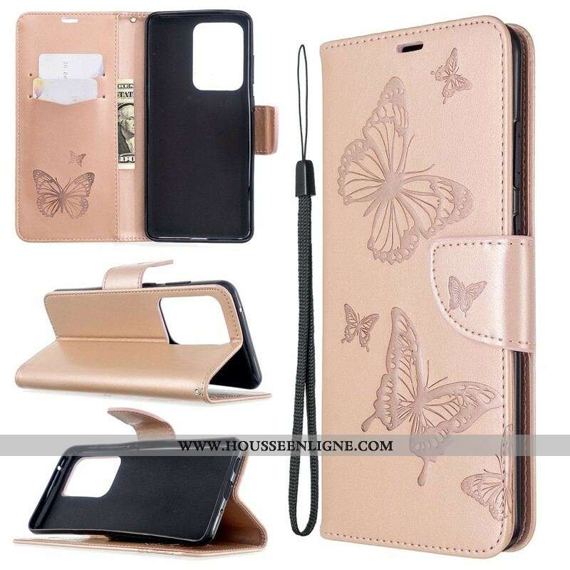 Housse Samsung Galaxy S20 Ultra Les Papillons en Vol avec Lanière