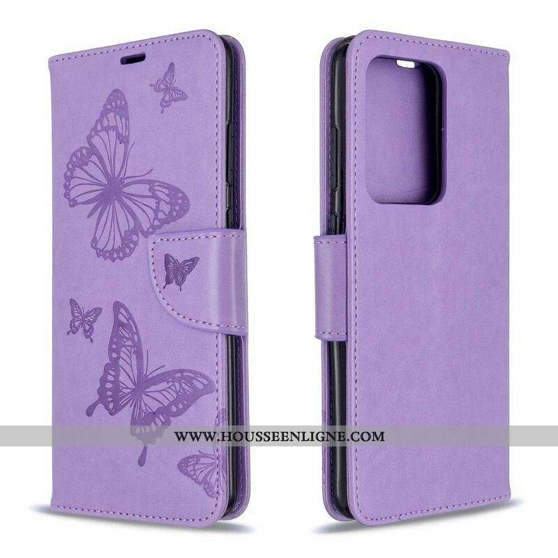 Housse Samsung Galaxy S20 Ultra Les Papillons en Vol avec Lanière