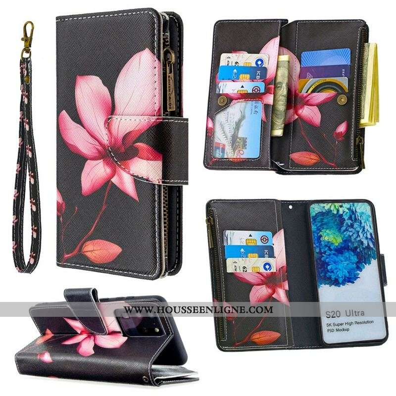 Housse Samsung Galaxy S20 Ultra Poche Zippée Fleur